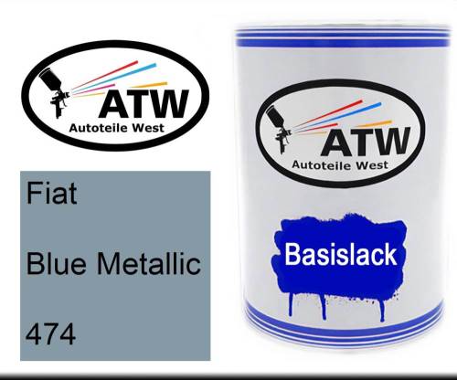 Fiat, Blue Metallic, 474: 500ml Lackdose, von ATW Autoteile West.